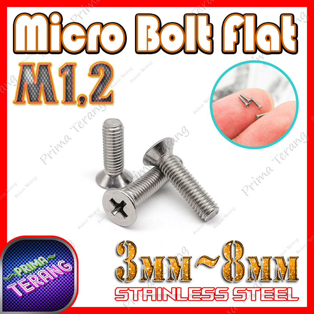 Baut Micro M1,2 Flat Head 3 4 6 8 mm Laptop Notebook Netbook Mikro M1.2 Stainless / Black Steel