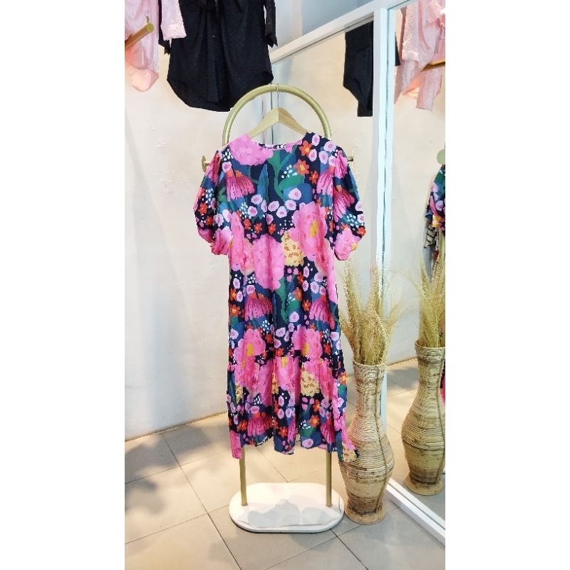 dress bunga bangkok lengan balon