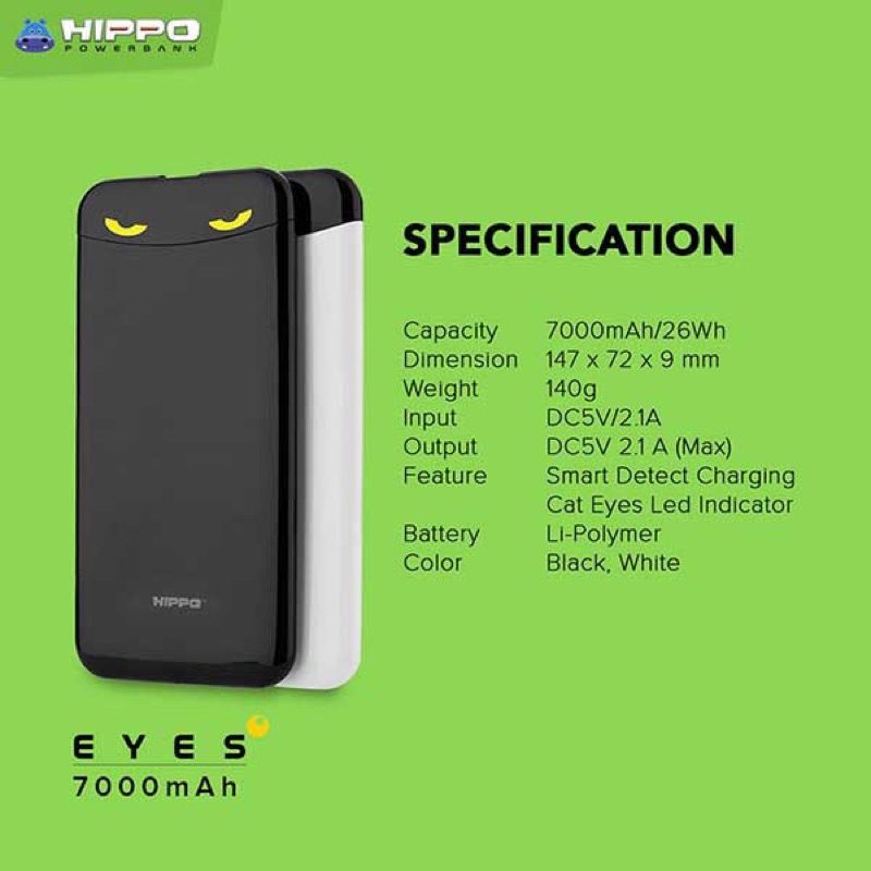 PowerBank Fast Charging HIPPO EYES 7000mAh Powerbank tipis ringan ori 100% Hippo