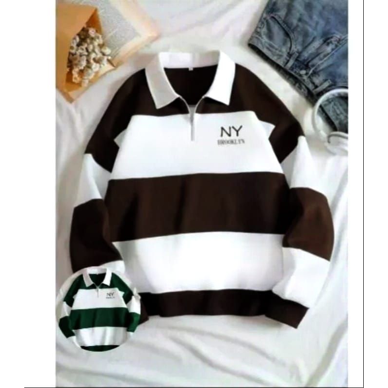 JACKET RUGBY /SWEATER RUGBY/JACKET KOMBINASI SALUR PRIA/WANITA
