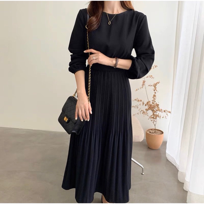 dress hitam/gaun hitam/dress panjang/gaun pesta hitam/black dress/black long dress/gamis hitam/baju 