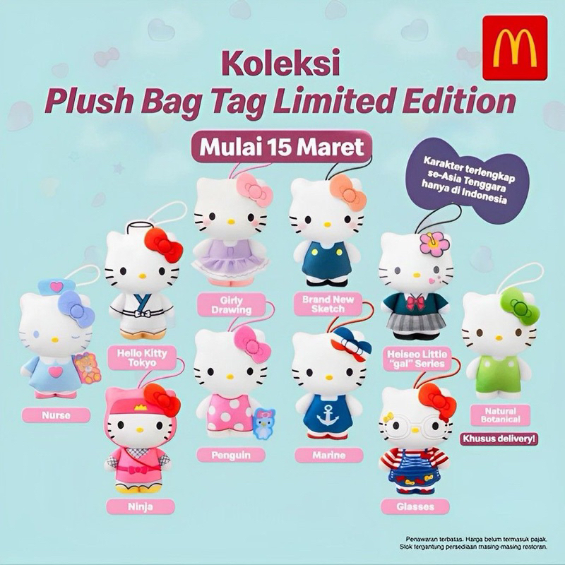 50th Hello Kitty Limited Edition Plush Bag Toy Gantungan Tas Mainan Anak Hadiah Happy Meal Meals McD