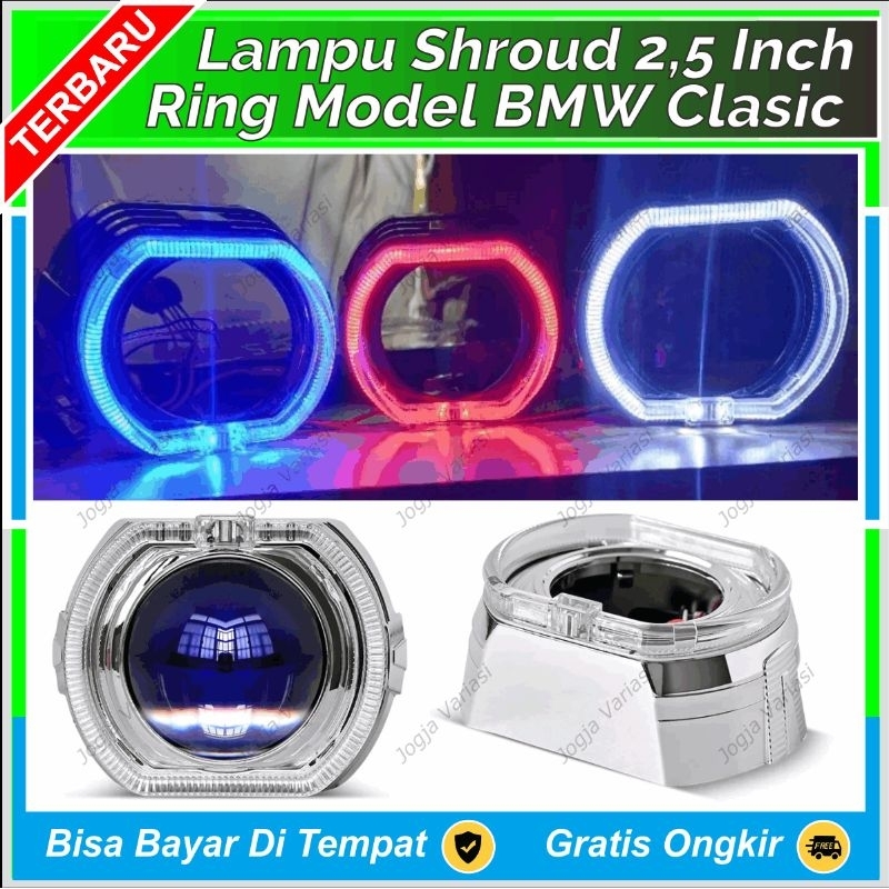 SHROUD BILED BMW KLASIK ANGEL EYES PROJECTOR 2,5 INCH RING BODY SILVER PNP