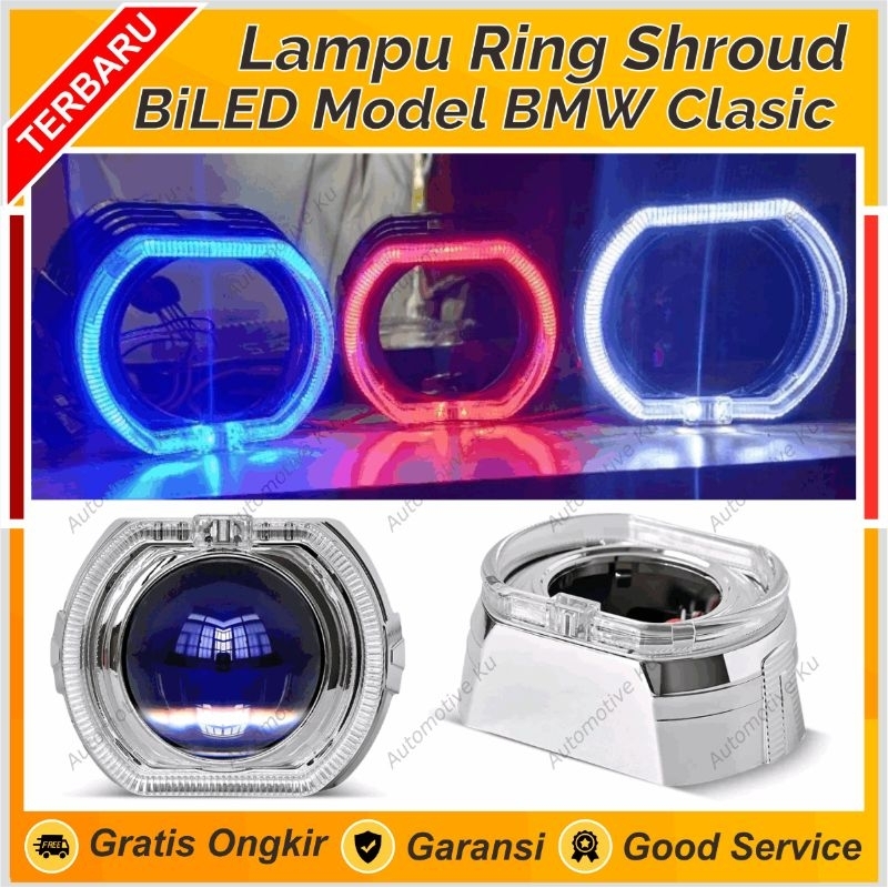 SHROUD BILED BMW KLASIK ANGEL EYES PROJECTOR 2,5 INCH RING BODY SILVER PNP