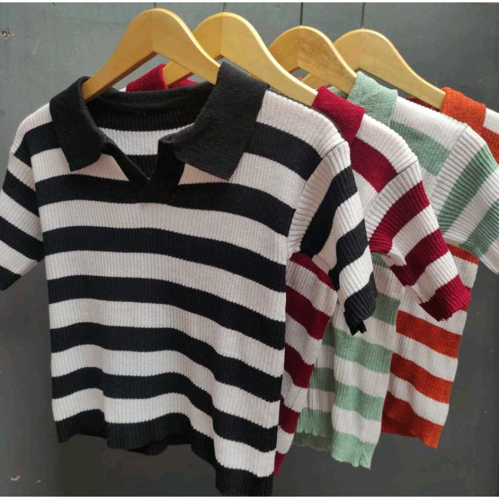 ALICE  - Baju Rajut blaster lengan pendek dan panjang Crop Top Korea