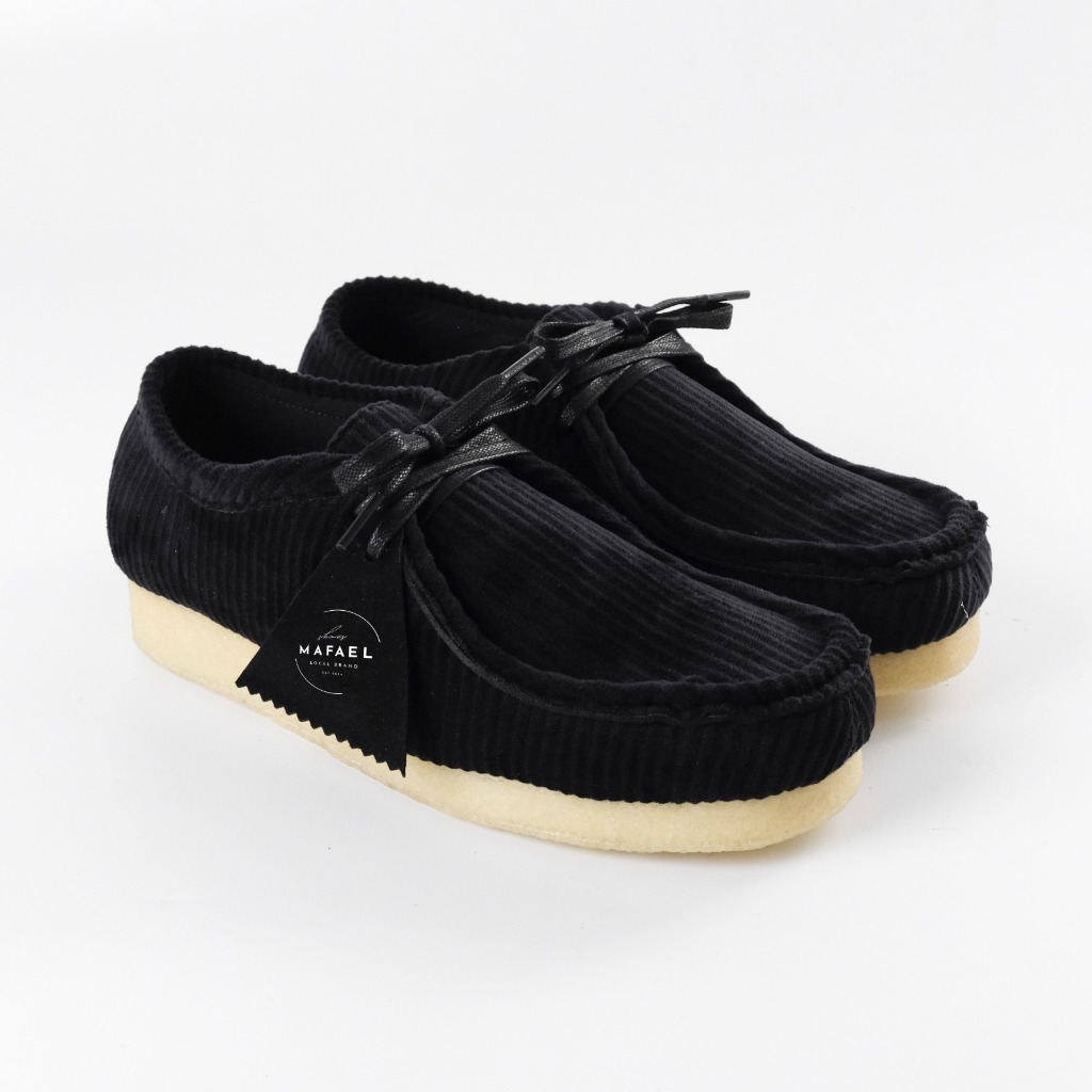 Sepatu Clarks Corduroy Black Natural  - Sepatu Kasual Pria - Sepatu Chungky Wallabee