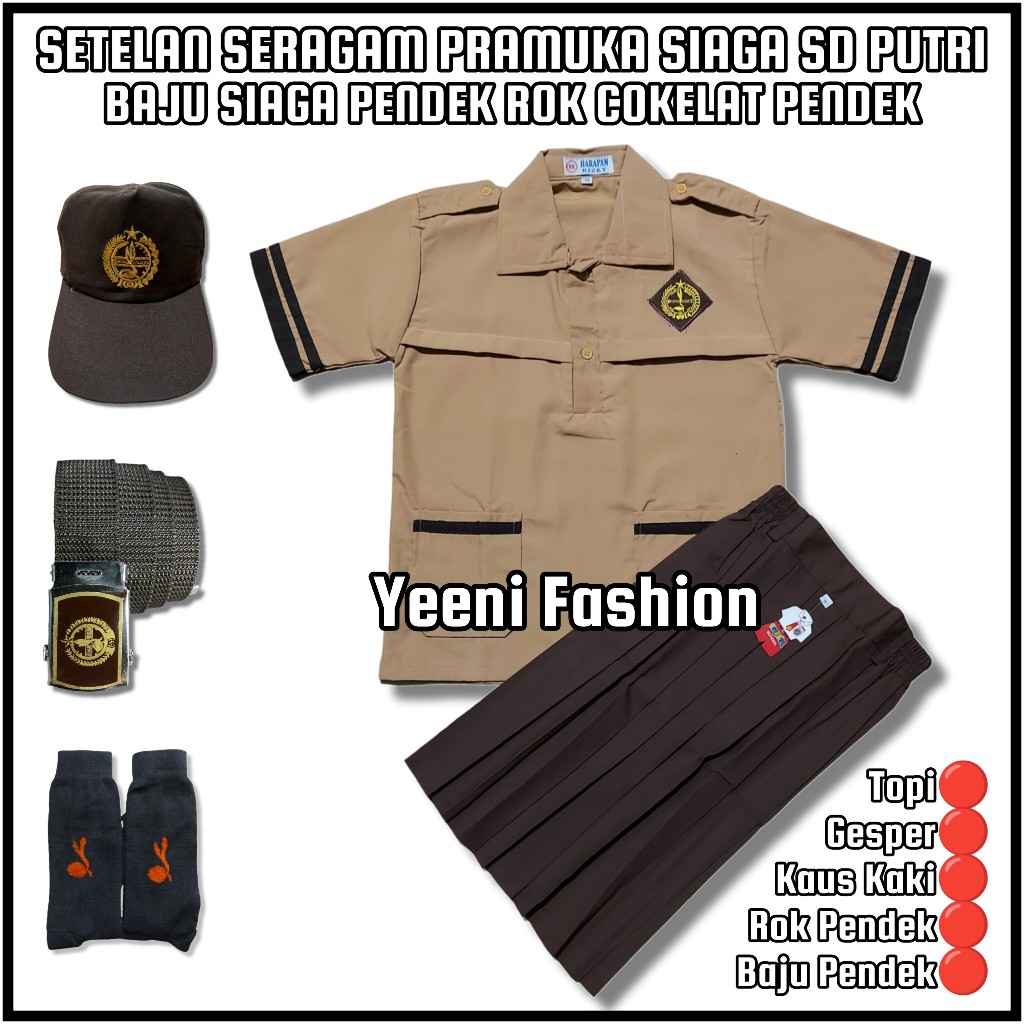 Setelan Seragam Sekolah Pramuka Siaga SD Putri Baju Pramuka Siaga Lengan Pendek Rok Pramuka Pendek