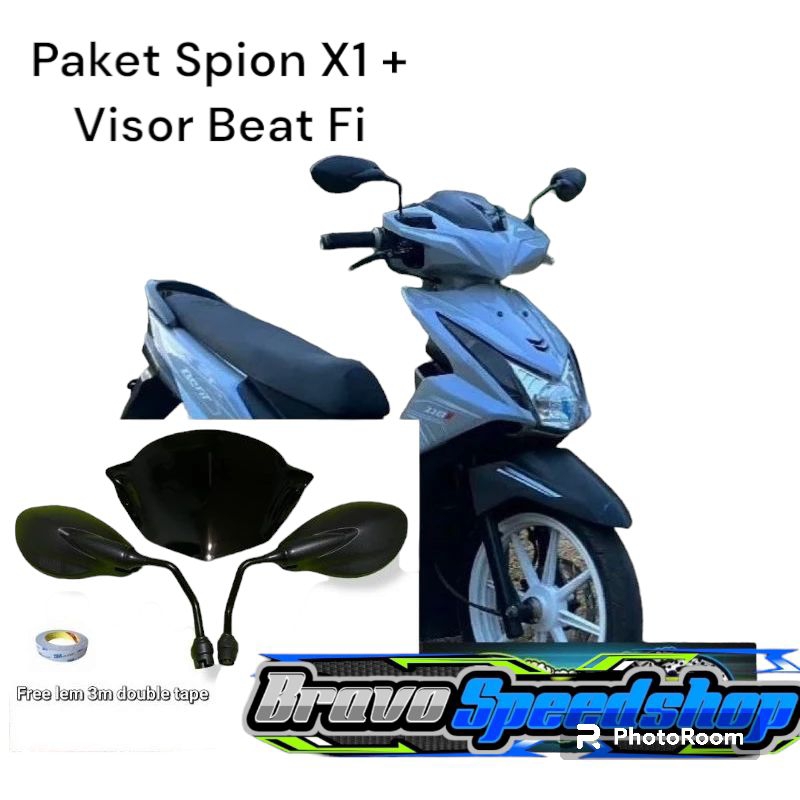 Paketan variasi kaca spion x1 plus visor model beat karbu pnp beat fi lama bahan full akrilik free l