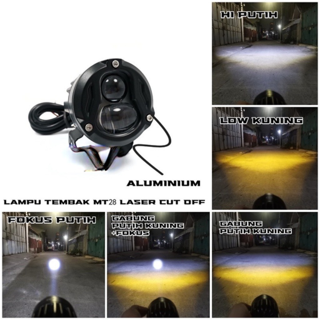Lampu Tembak Sorot LED MT28 Bulat Kotak Sorot Laser Cut Off High Low + Fokus Universal Mobil Motor