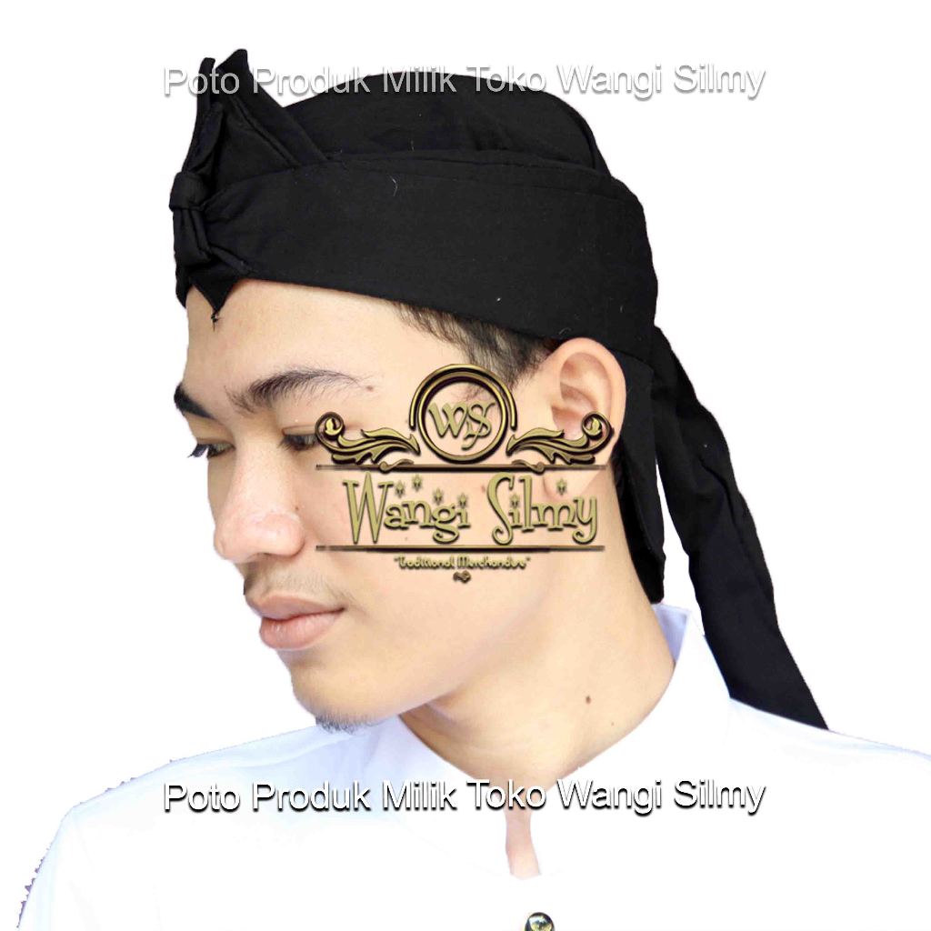 Blangkon Sunda Hitam Polos Kombinasi Putih - Blangkon Iket Kepala Sunda - Baju Adat - Ikat Polos