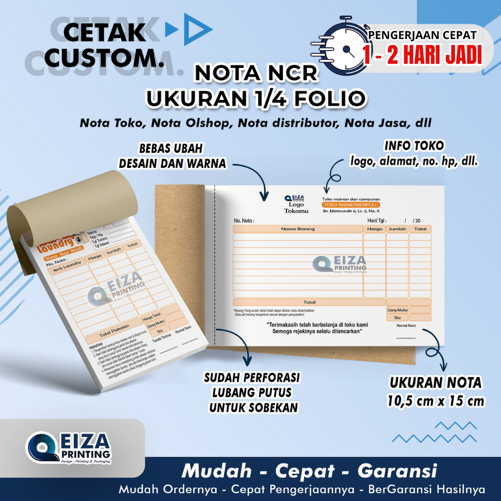 

[ 1/4 Folio ] Cetak Nota NCR Custom Desain Suka Suka / Cetak Nota NCR 1/4 Folio / Cetak Nota Toko