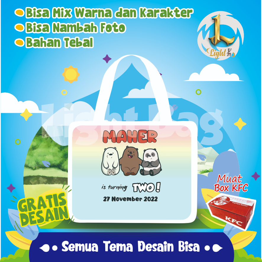 

TAS SOUVENIR ULTAH WE BARE BEARS CUSTOM / TAS SOUVENIR PREMIUM / GRATIS DESAIN / BONUS FOTO ANAK / GOODIE BAG CUTE WE BARE BEARS CUSTOM / TAS ULANG TAHUN WE BARE BEARS CUSTOM / TAS ULTAH CUSTOM / TAS SOUVENIR 2 HARI JADI / TAS ULTAH/ TAS ULANG TAHUN