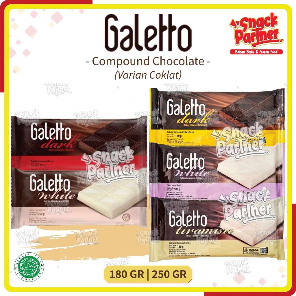 

GALETTO Compound 180 / 250 GR - Chocolate Choco White Putih Milk Susu Tiramisu - Coklat Batang Leleh Hitam DCC - Banjarmasin Colatta Collata 250GR