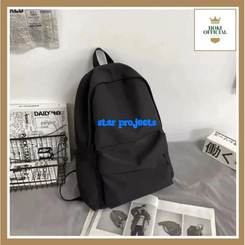 [COD] - tas sekolah hitam polos pria wanita aestetic / Tas ransel sekolah Kanvas simpel SMP SMA