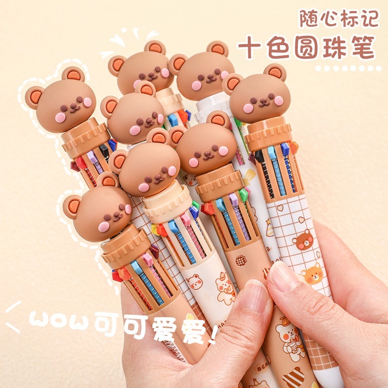 

Pulpen Kartun beruang pena sepuluh warna bolpoin lucu 10 warna