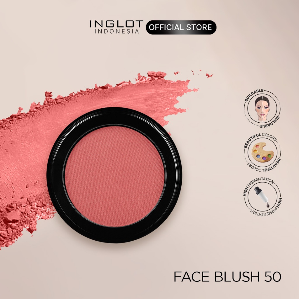 INGLOT Face Blush 50 Peach - Blush On Powder, Perona Pipi Merah Muda, 2,5 gr