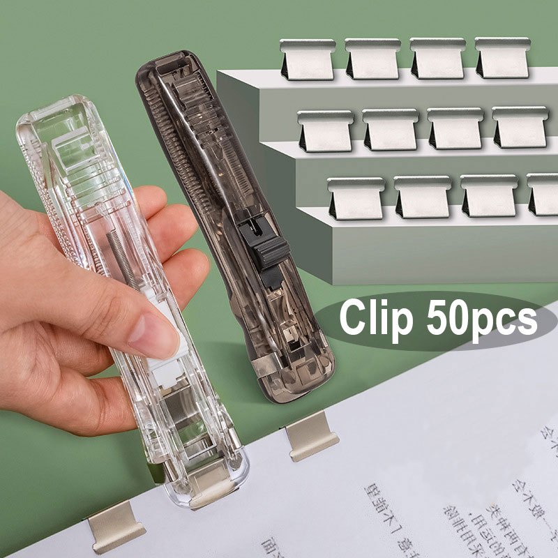 

Fastener +50pcs Clips/Penjepit Kertas Otomatis Fastener/Binder Clipuntuk Kantor Sekolah