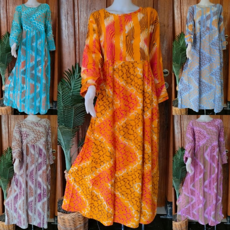 Daster JUMBO Longdres Big Size Lengan Panjang Resleting Depan Ld 130 Batik Huza/Putri Diana