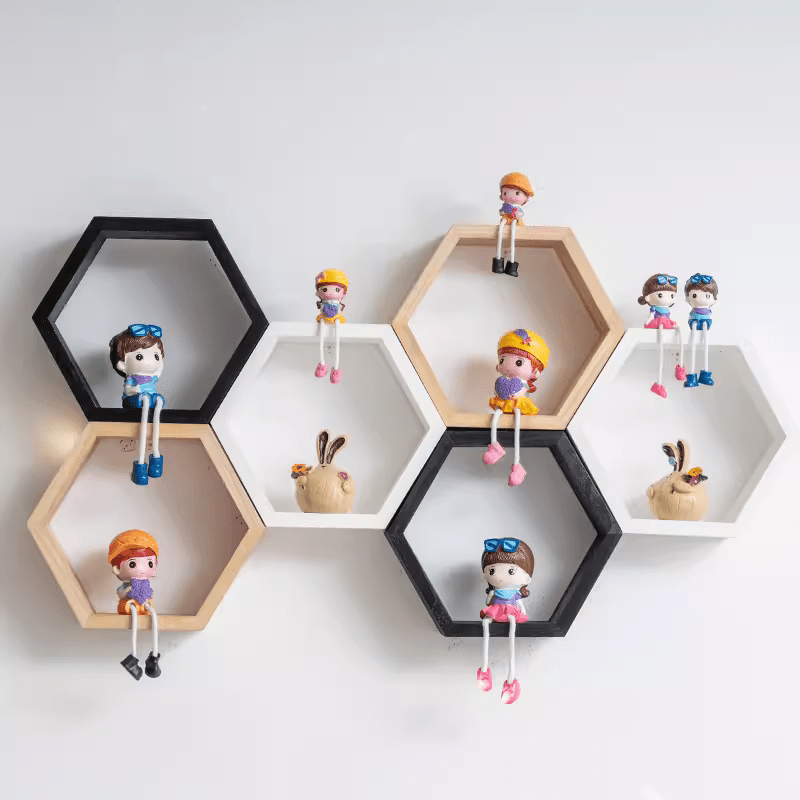 Rak Dinding Hexagonal Hiasan Dinding Aesthetic Rak Hexagonal Kayu Jati Pajangan Hiasan Dinding Gantu