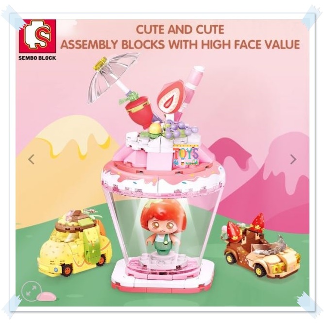 Sembo Block Candy Planet City View lighting - Minifigure Capsules Strawberry, Chocolate, Matcha, Ice