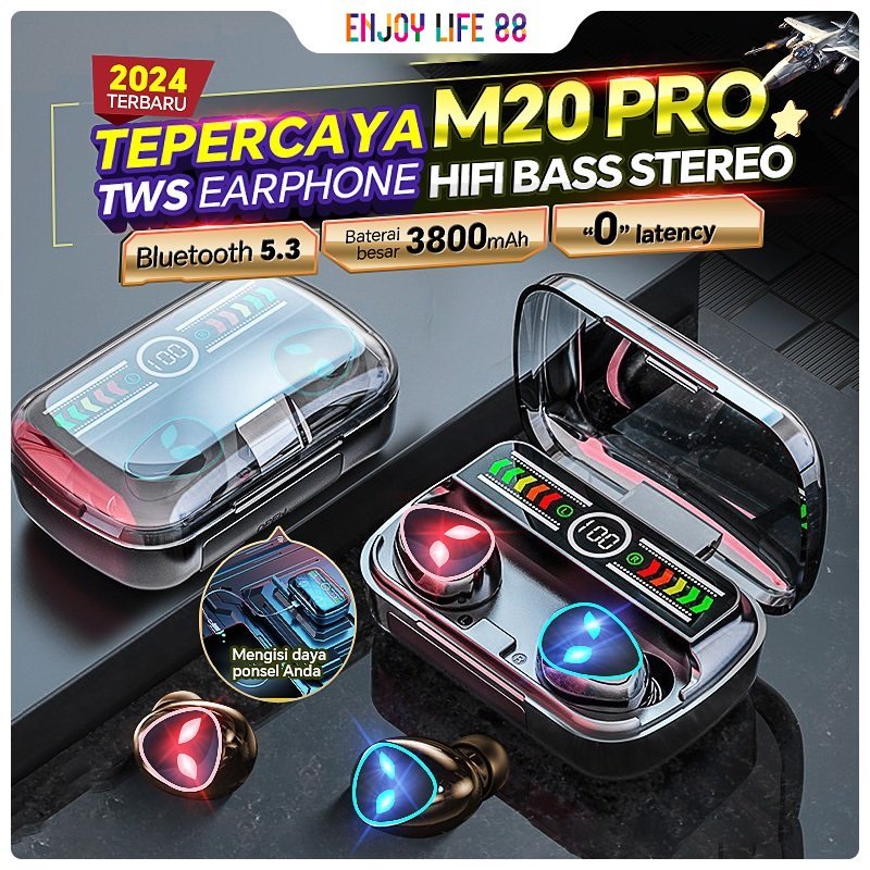 M20Pro/M10/M19/M28/M90/X15 Headset Bluetooth Bass Stereo with Power Bank TWS Noise Reduction Earphon
