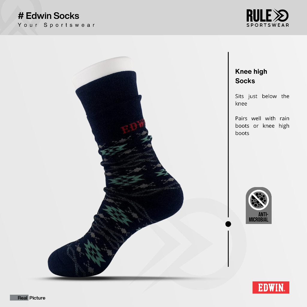 Kaos Kaki Edwin Original Knee High Socks Betis Tebal Unisex Casual Rule Sportswear