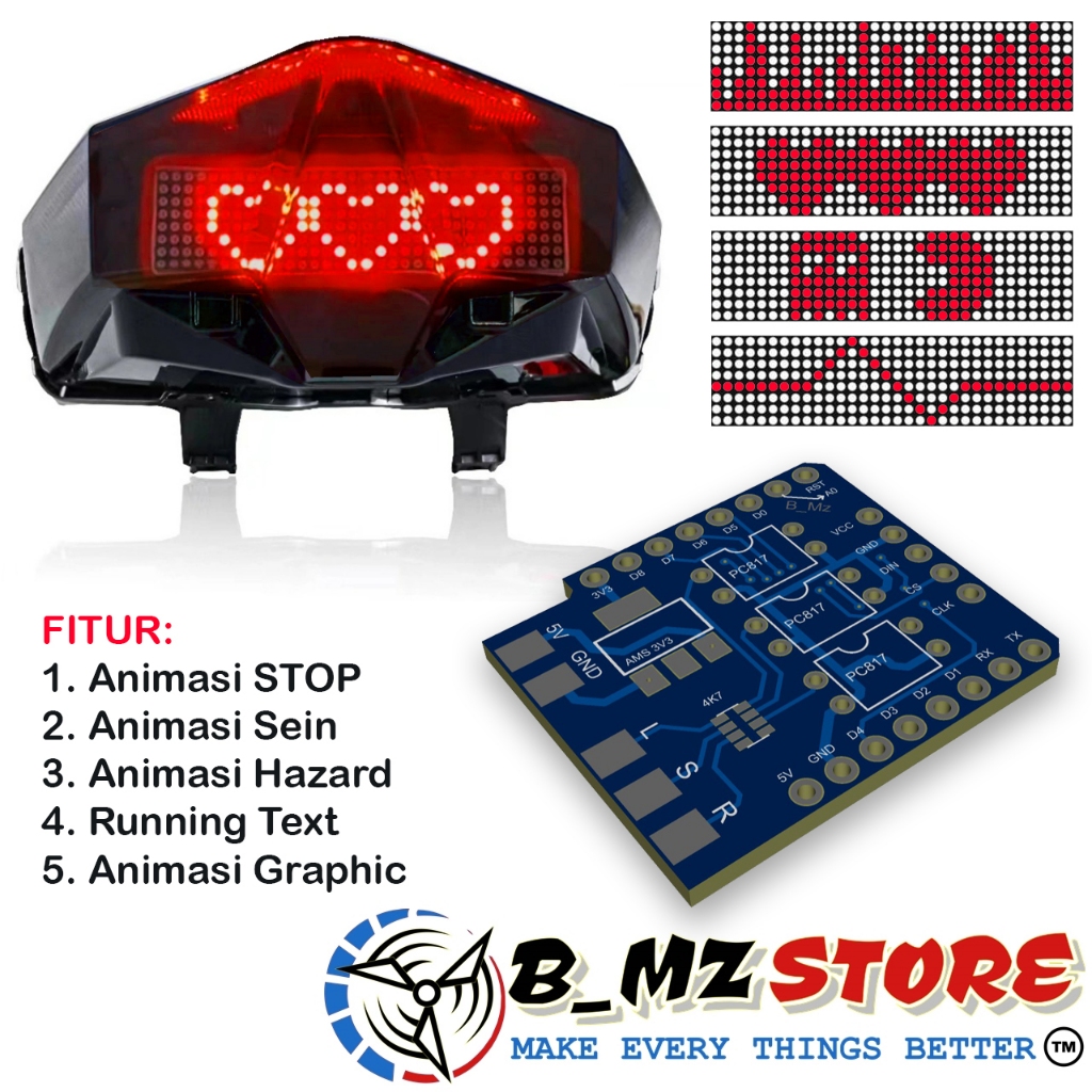 PCB Stoplamp Animasi Running Text Shiled Wemos D1 Mini