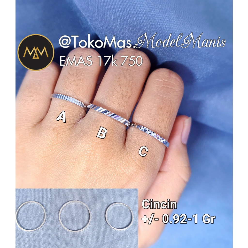 Cincin Stack Ring Polos ukir kilap emas putih 750 kadar 17k