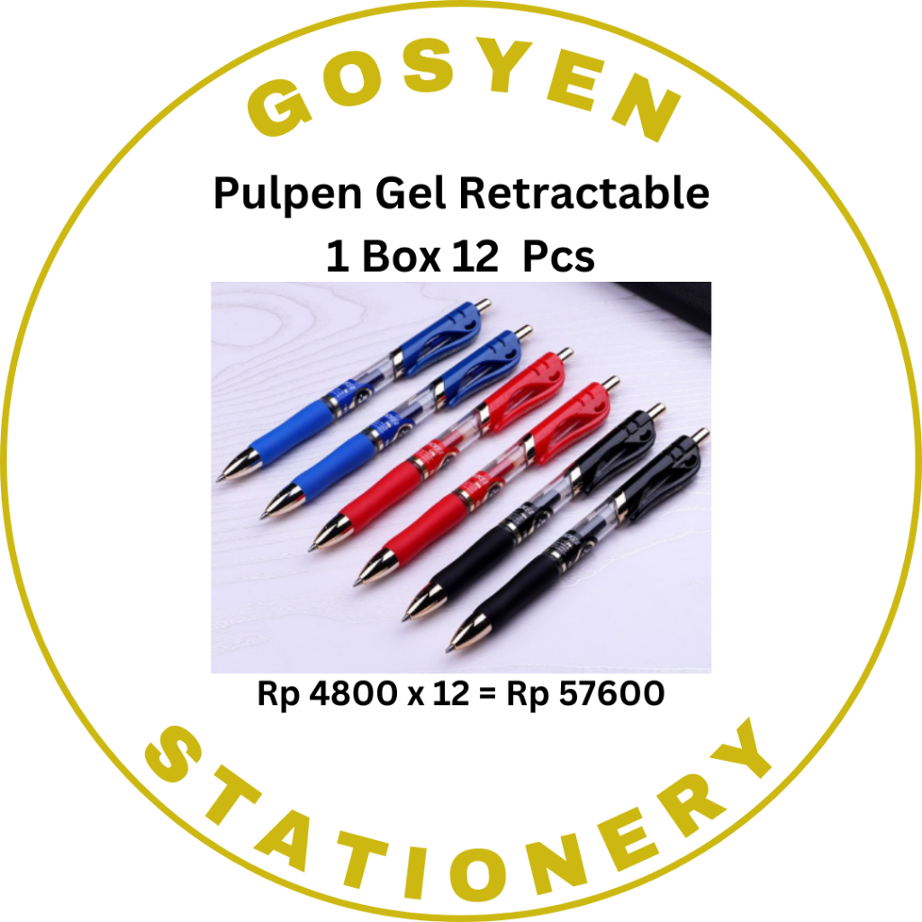 

Gel Pen/Pulpen Gel Retractable 0.5 mm Tinta Hitam Biru Merah PC1911