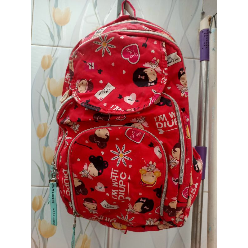 preloved pemakaian pribadi Harajuku lovers tas ransel merah red import