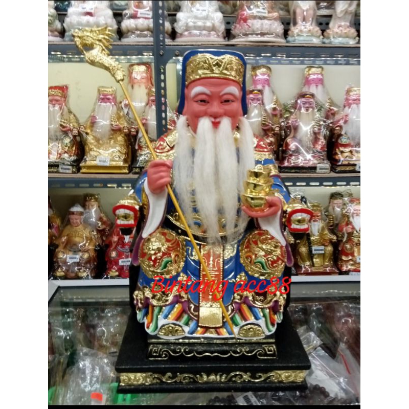 patung dewa bumi/ hok tek / tapekong - baju biru - kayu 16inch - l