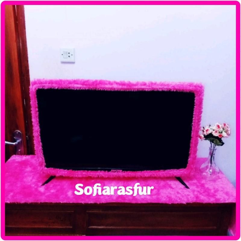 paket hemat bando tv LED polos Bulu Rasfur jumbo ukuran 50 inch-60 inch + taplak meja bulu Rasfur uk