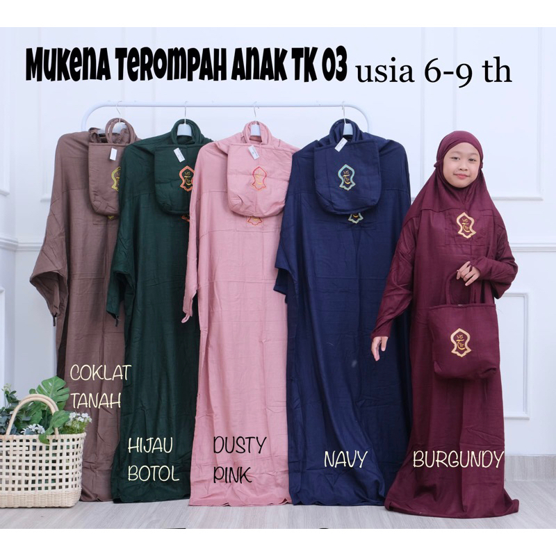 Mukena Anak TK Usia 6-9 tahun Terompah Terusan Bali Polos Mukenah Hadramaut Rayon