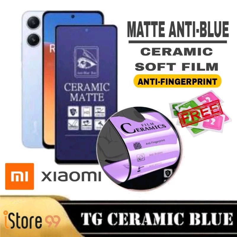 TG Ceramic Blue Redmi Note 9/Note 9T 5G/Redmi 10x 4G -Anti Gores Matte Anti Blue Ray