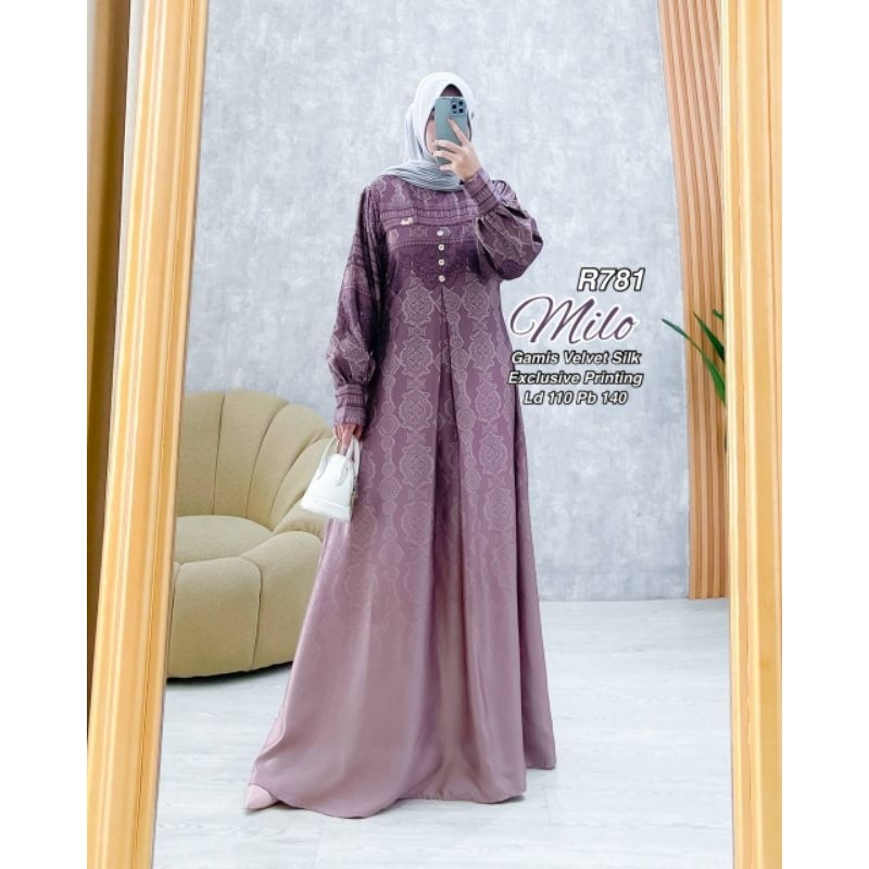 Dress Gamis Wanita Silk Premium Terbaru Desain Printing Modern