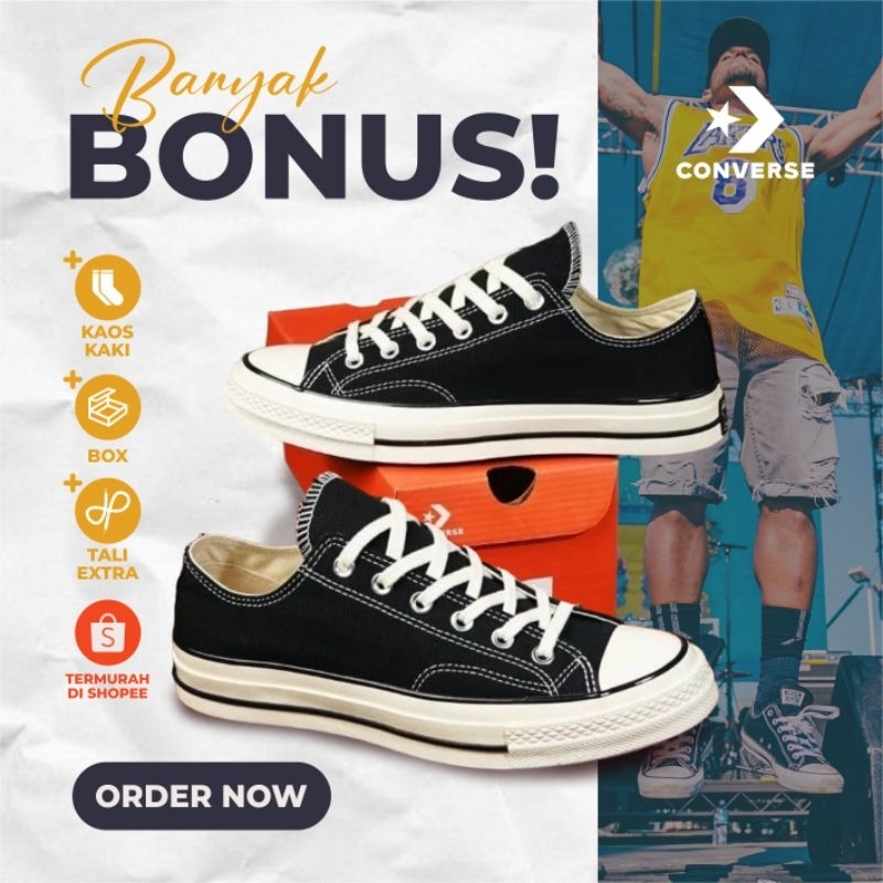 SEPATU CONVERSE 70S BLACK WHITE (BISA COD)|Sepatu Converse hitam putih pendek|sepatu terlaris