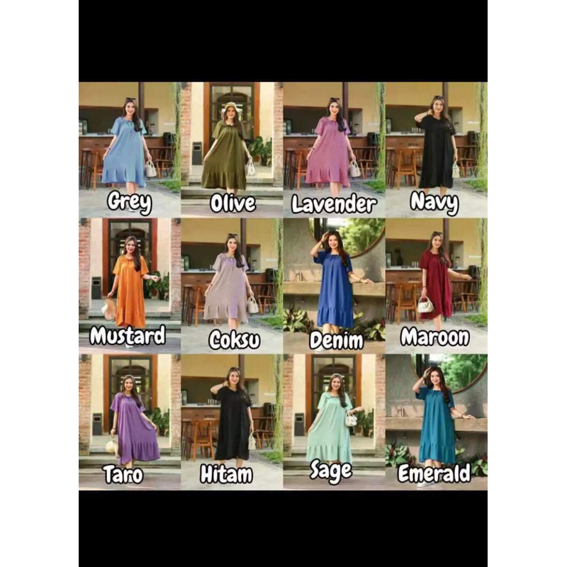 Daster fuji lengan pendek cringkel airflow LD 110 nyaman lembut panjang polos bawah rempel