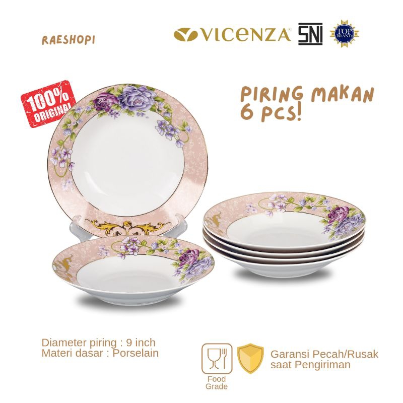 Vicenza Piring Makan 6 pcs / Setengah Lusin B179/CR179/BA179 motif Padi/Lily/Camelia/Magnolia/Lolli/