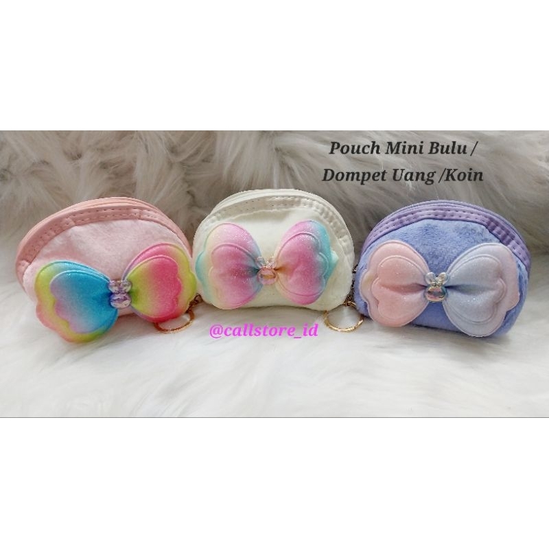 DOMPET BULU MINI KOIN UANG / DOMPET BULU PITA MINI / POUCH BULU PITA MINI