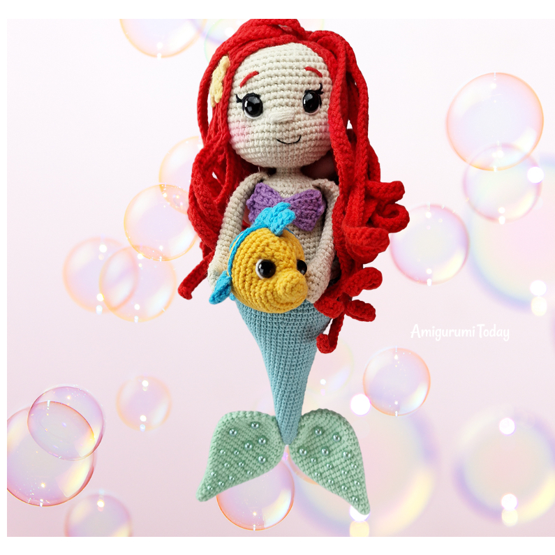 Boneka Rajut Disney Ariel Flounder Katun Handmade