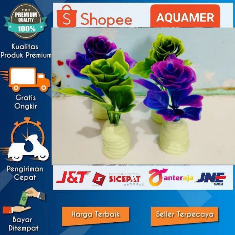 Hiasan akuarium lili daun mini tanaman plastik lili daun plastik