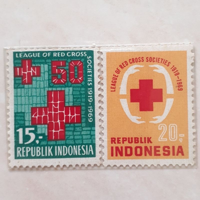 

Perangko Indonesia 50 Tahun Liga Palang Merah Tahun 1969 set lengkap 2pcs