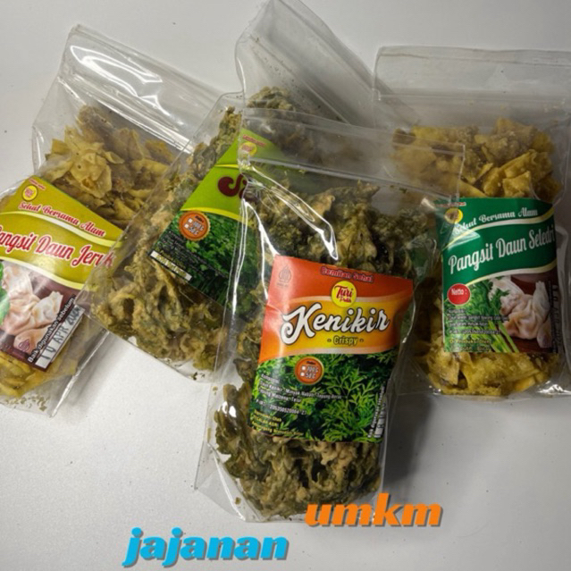 

Promo 4pcs Keripik pangsit daun jeruk,pangsitdaunseldri,kenikir,seledri Crispy gurih renyah dan pastinya sehat