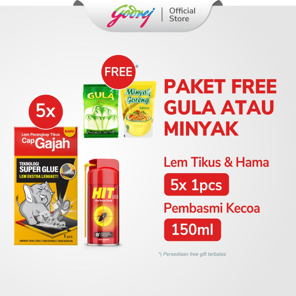 Cap Gajah Lem Papan x5 + HIT Kecoa 150ml