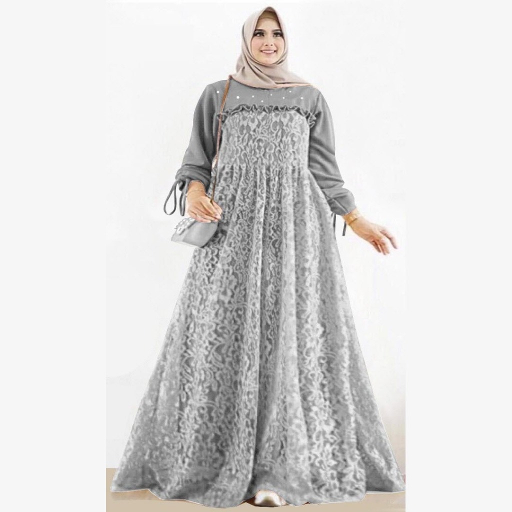 L XL JUMBO 3XL 5XL Alanisha Dress Brokat Busui Baju Muslim Wanita Gamis Brukat Gaun Pesta Dres Syari