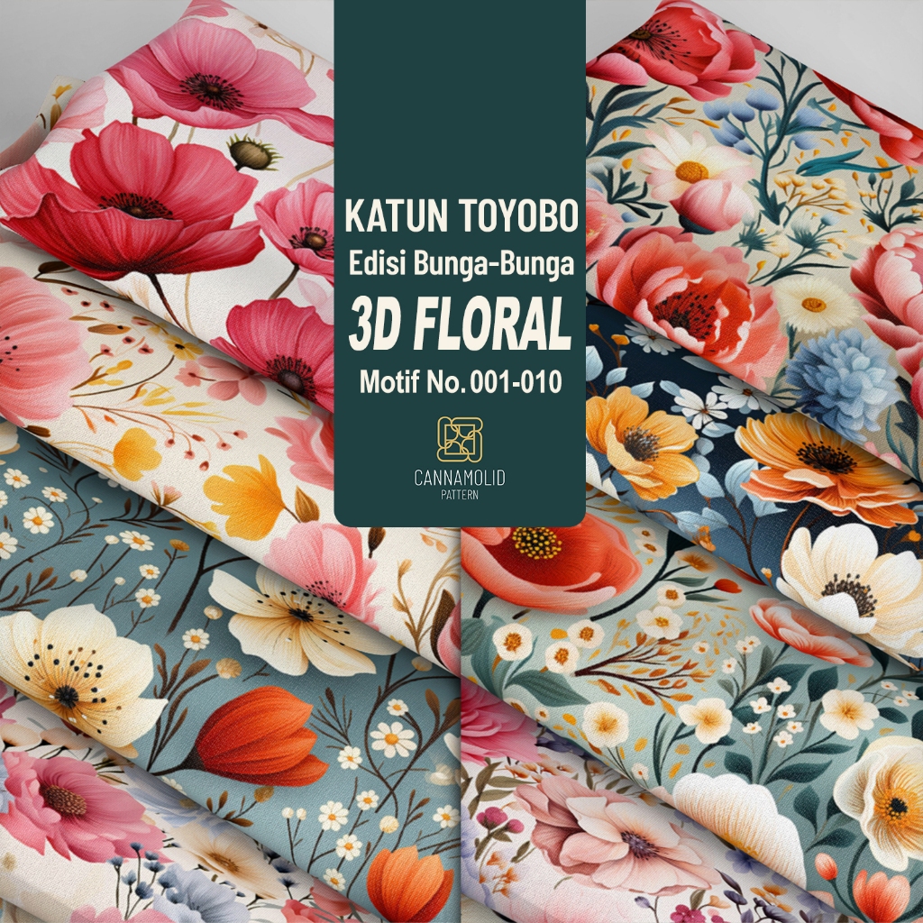 Kain Katun Toyobo Printing Motif BUNGA 3D Besar | Lebar 145cm | 3D FLORAL 1-10