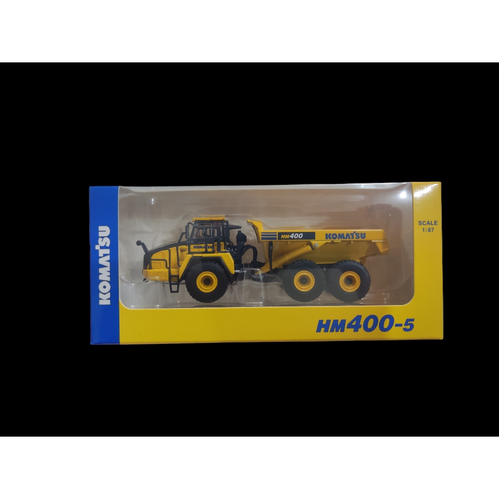 Dealer Box Miniatur Alat Berat Komatsu Articulated Dump Truck HM400-5 1/87