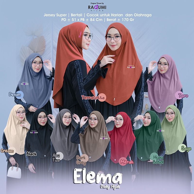 Elema daily hijab original Raqumi // hijab instant jersey // hijab non pad