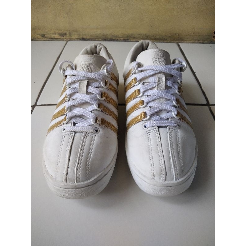 Sepatu Casual cewek K-SWISS Kulit white gold second