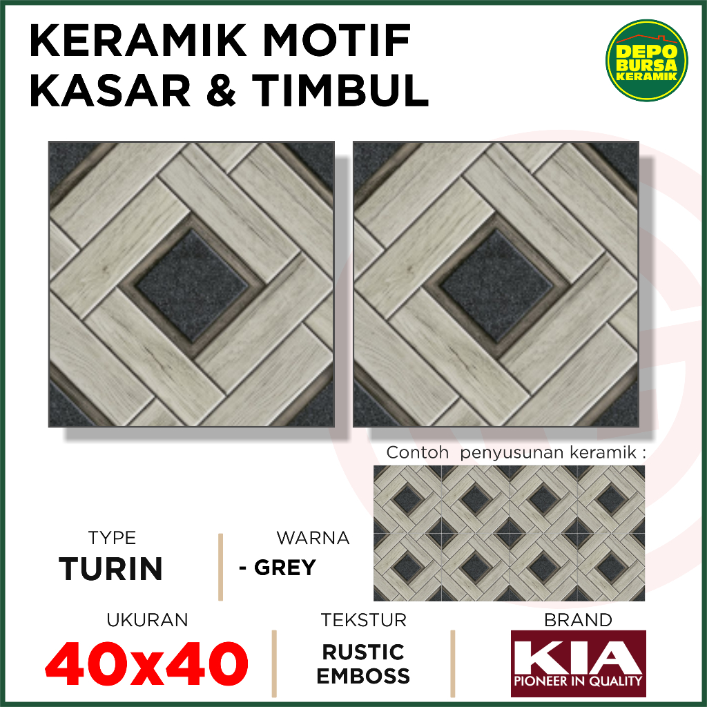 Keramik Kasar 40x40 TURIN GREY -KIA- Rustic&amp;Emboss